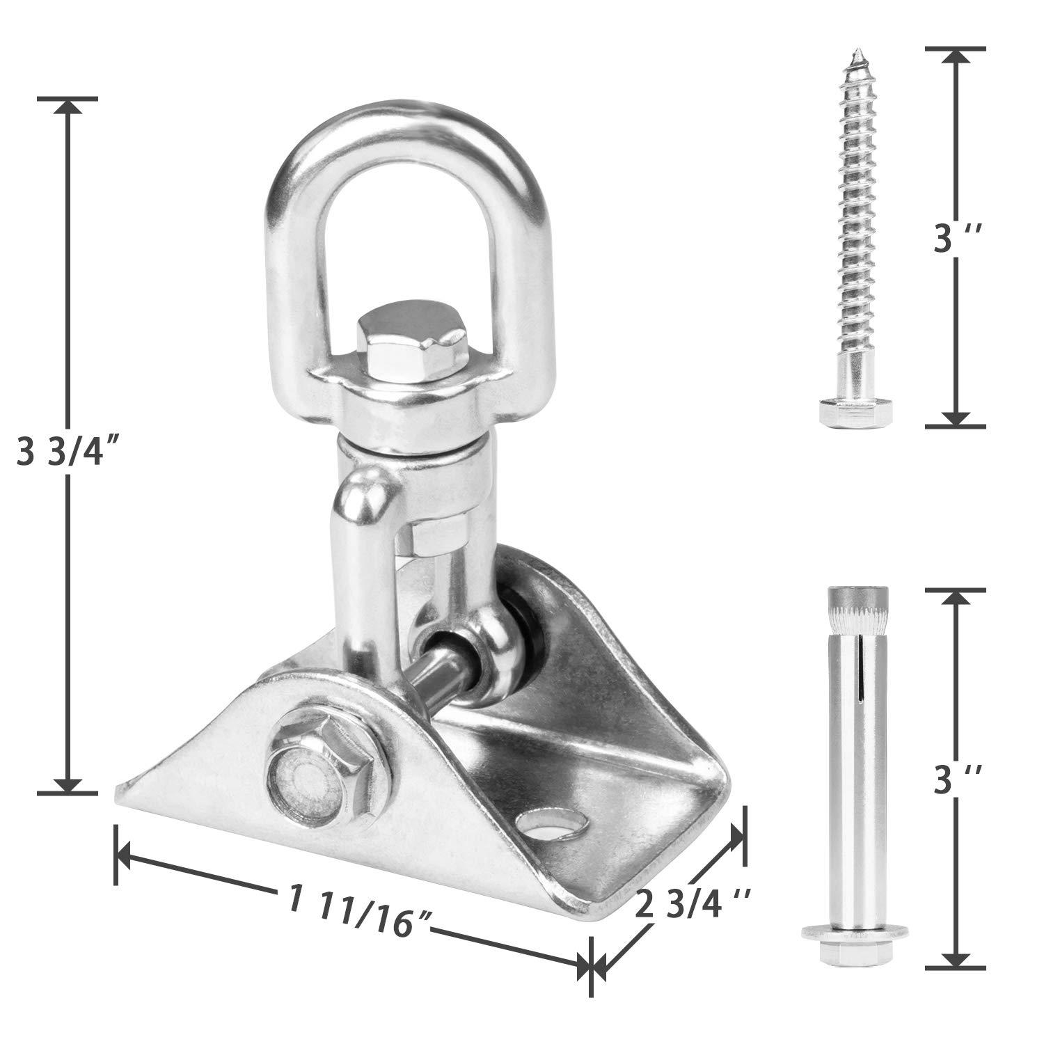 Heavy Duty Swing Hangers for Wooden Sets 2000 LB Capacity Hammock Hanger 360 Swivel Stainless Steel Swing Hardware Accessories 2 Packs for Porch Playground Yoga Heavy Bag