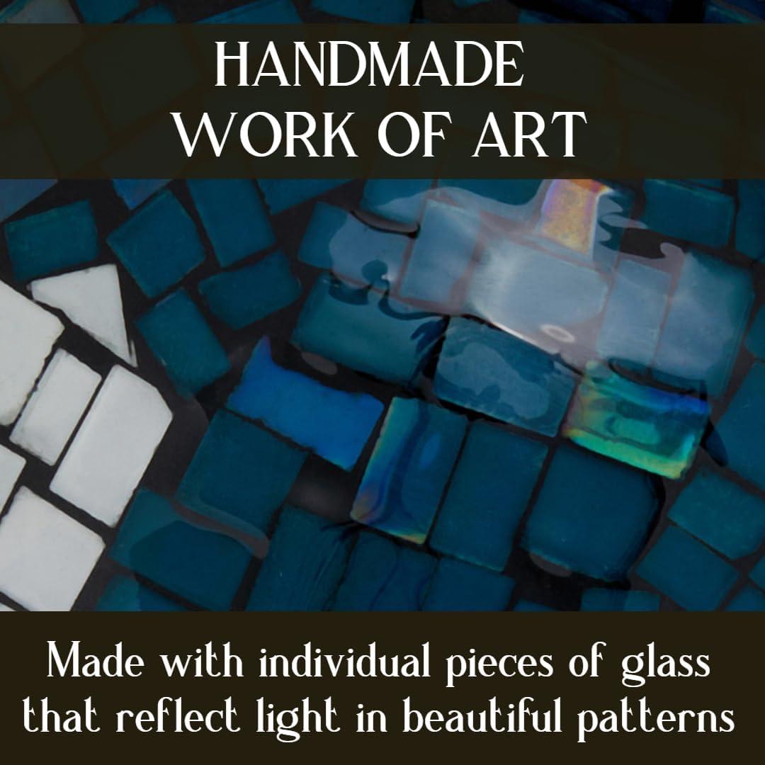 Mosaic Glass Cremation Urn - Hand Made Funeral Urn for Human Ashes - Large Adult Size Burial Urn - Hand Applied Individual Tiles Create a one of a Kind Work of Art - 200 cu in (Deep Blue Cross)