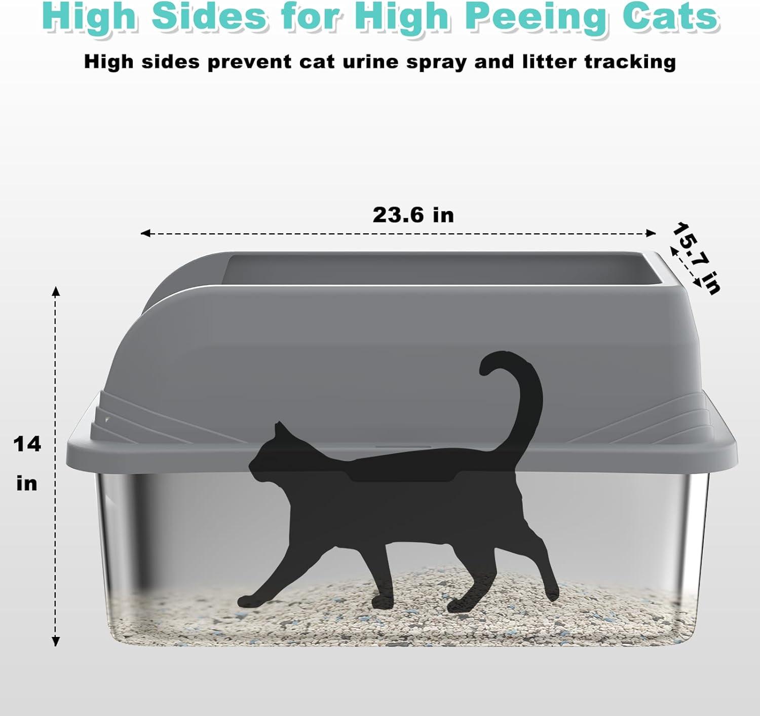 Enclosed Stainless Steel Cat Litter Box with Lid Extra Large Litter Box for Big Cats XL Metal Litter Pan Tray with High Wall Sides Enclosure, Non-Sticky, Anti-Leakage, Easy Cleaning