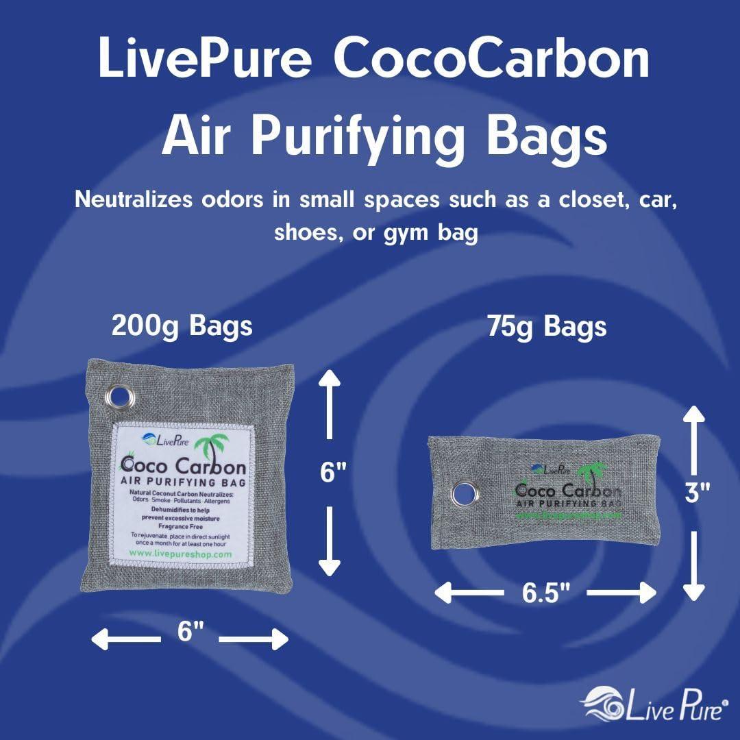 LivePure CocoCarbon Coconut Carbon Air Purifying Bag Odor Eliminator 7-Pack, Mint