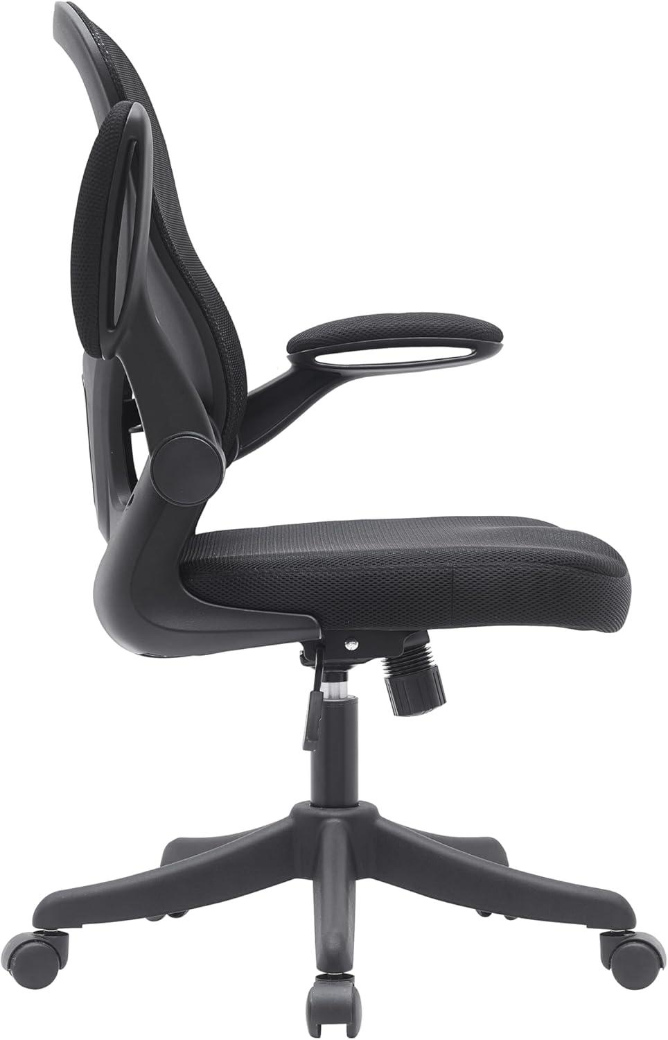 Techni Mobili Mesh Task Office Chair with Flip Up Arms Black - Techni Mobili: Ergonomic, Adjustable, Swivel, Nylon Frame