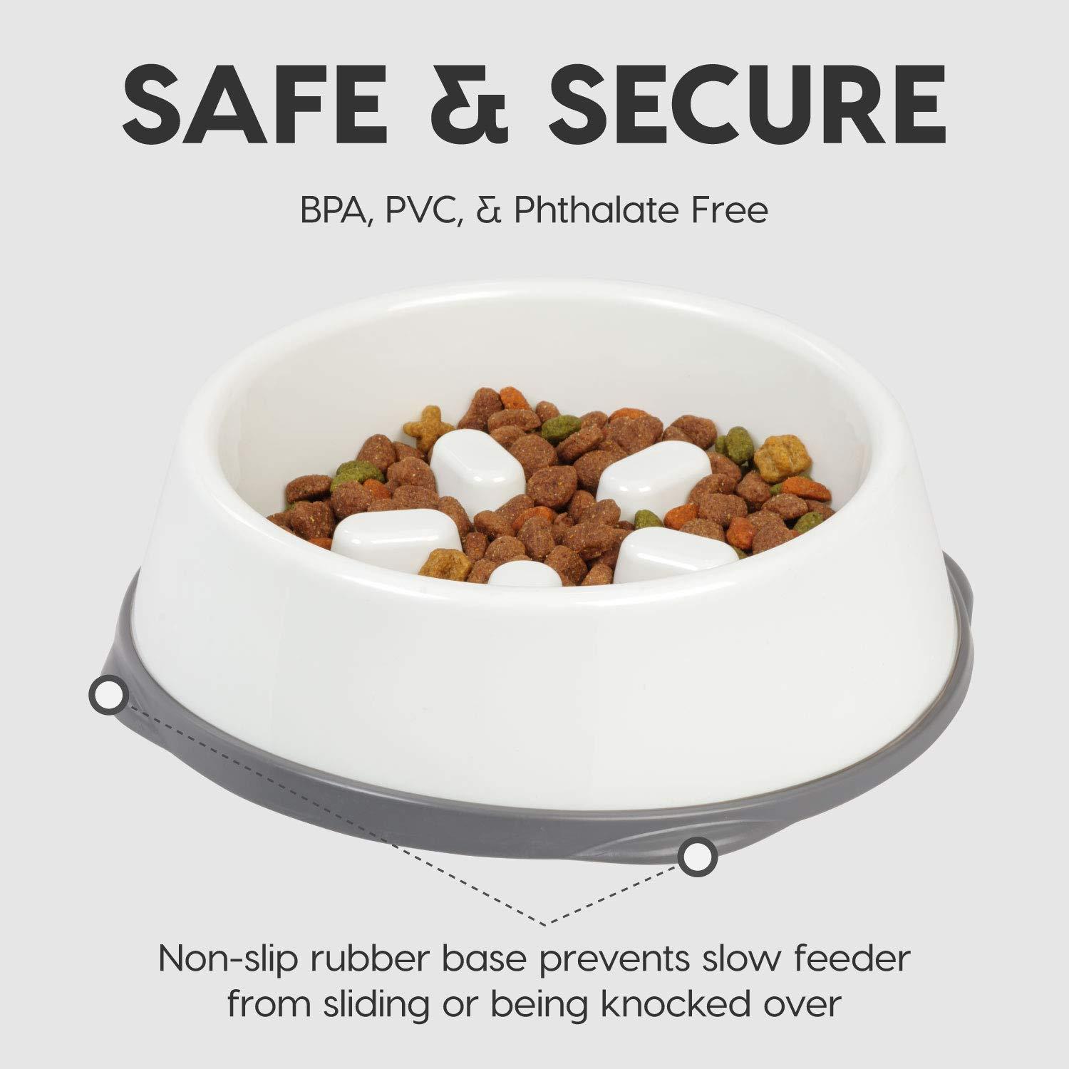 IRIS USA 2 Cup Slow Feeder Dog Bowl for Long Snouted Pets, White/Beige