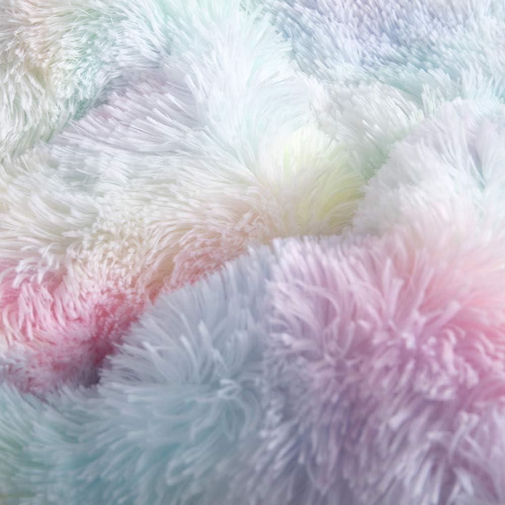 Full Size Rainbow Faux Fur Comforter Set