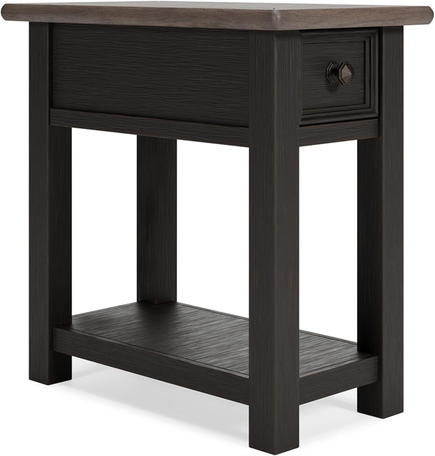 Modern Tyler Creek 14'' Chairside End Table with USB Ports, Black/Brown