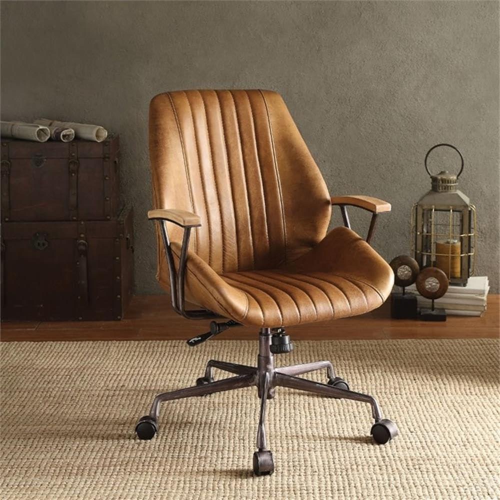 Genuine Leather Office, Swivel Computer, Ergonomic Task Chair