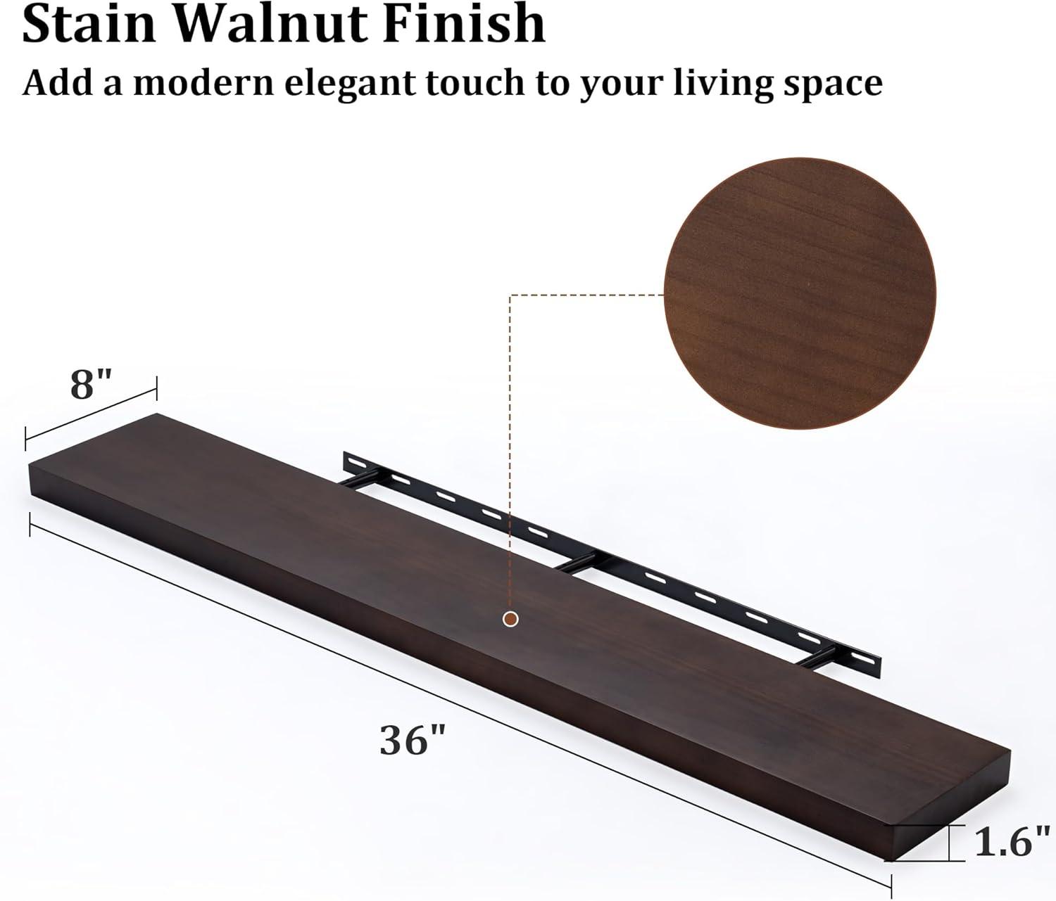 24 Inch Floating Shelves Set of 2, Rustic Solid Wood Wall Mounted Shelves for Decor & Storage, Dark Walnut Shelves for Bedroom Kitchen Living Room - Dark Walnut