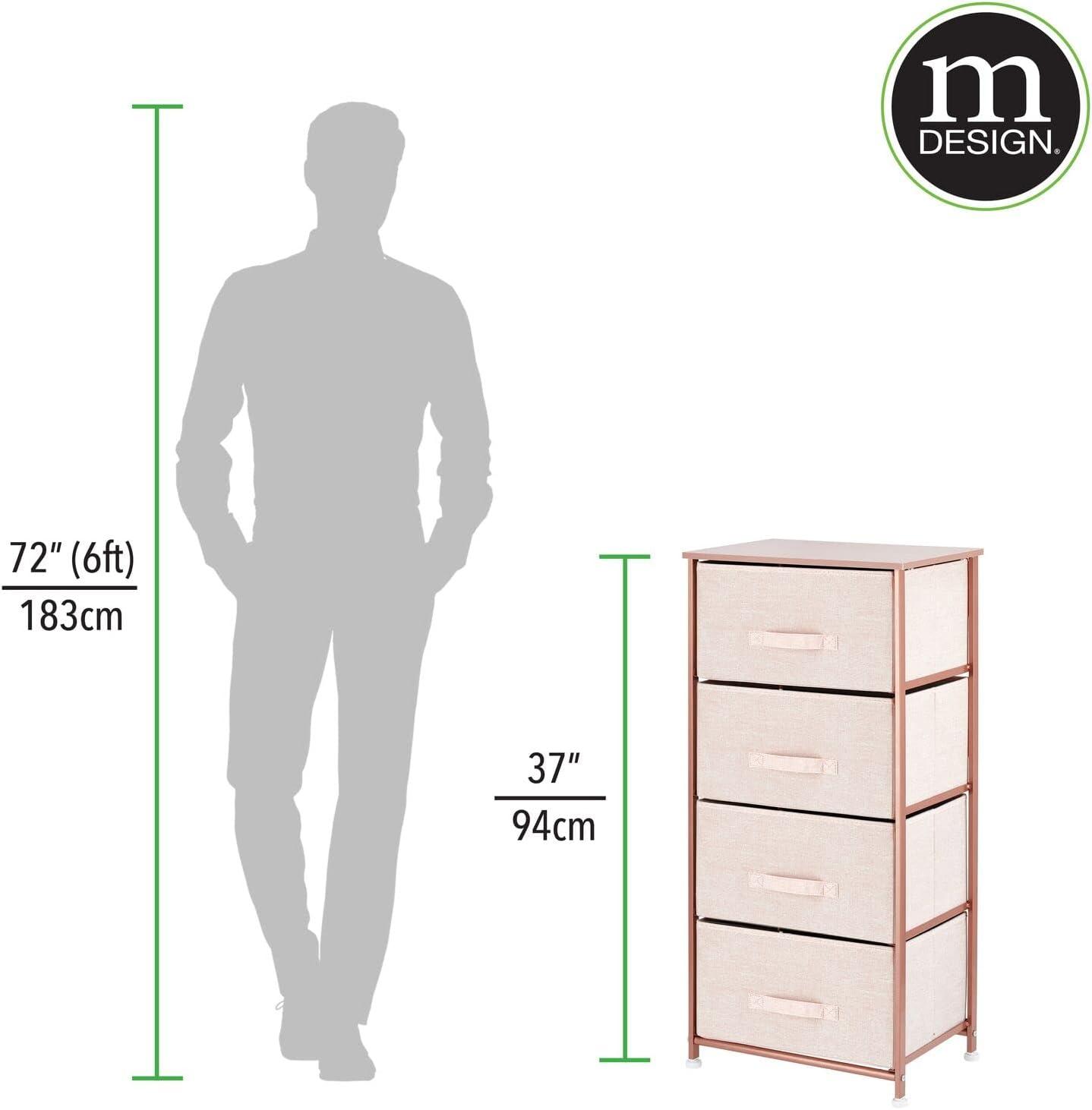 Light Pink and Rose Gold Tall Fabric Dresser with 4 Drawers