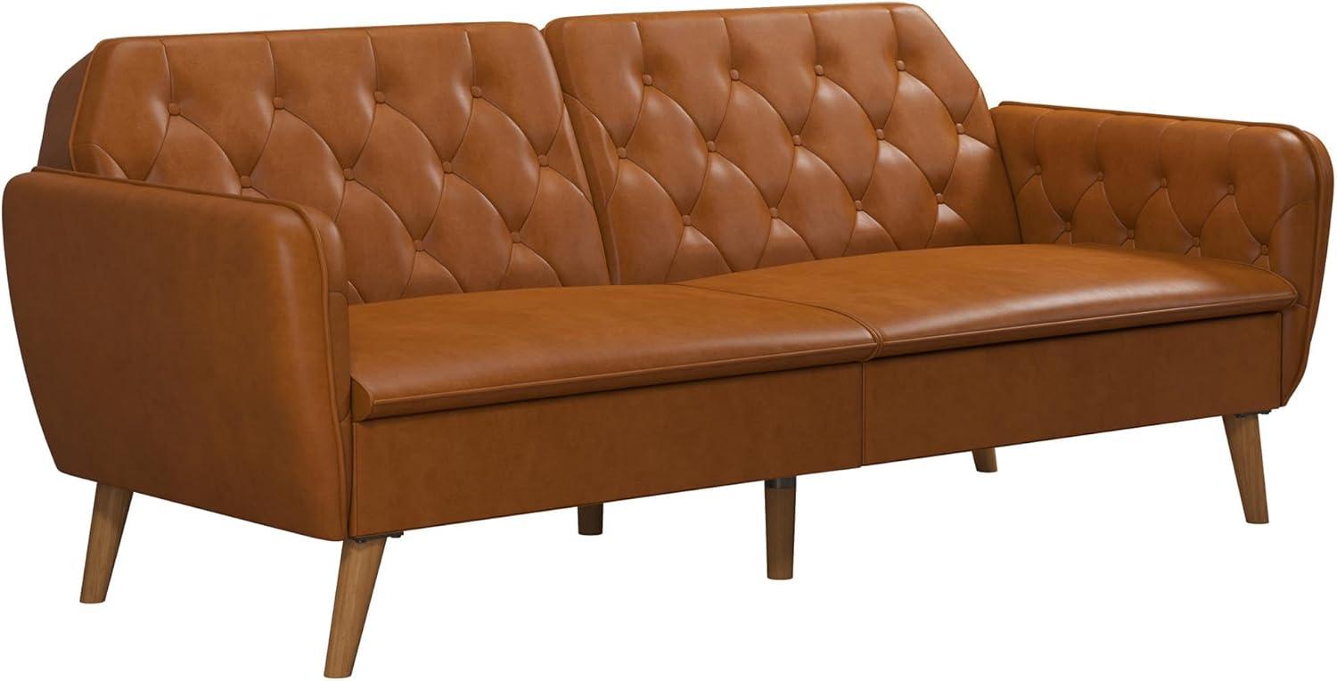 Camel Faux Leather Tufted Split Back Sleeper Sofa