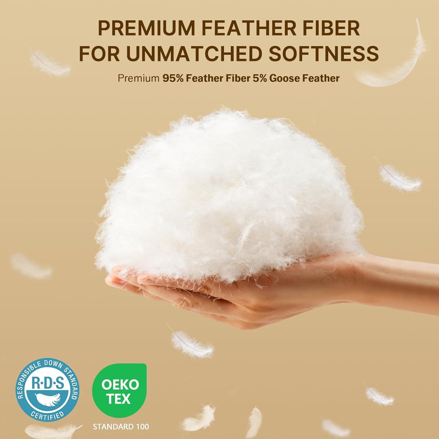 felo Feather Down Pillows Queen Size Set of 2, CloudFusion Goose Pillow for Sleeping, Luxury Hotel Collection Bed Supportive Pillows for Side Back Pain Sleepers, 100% Organic Cotton Shell (20" x 30")