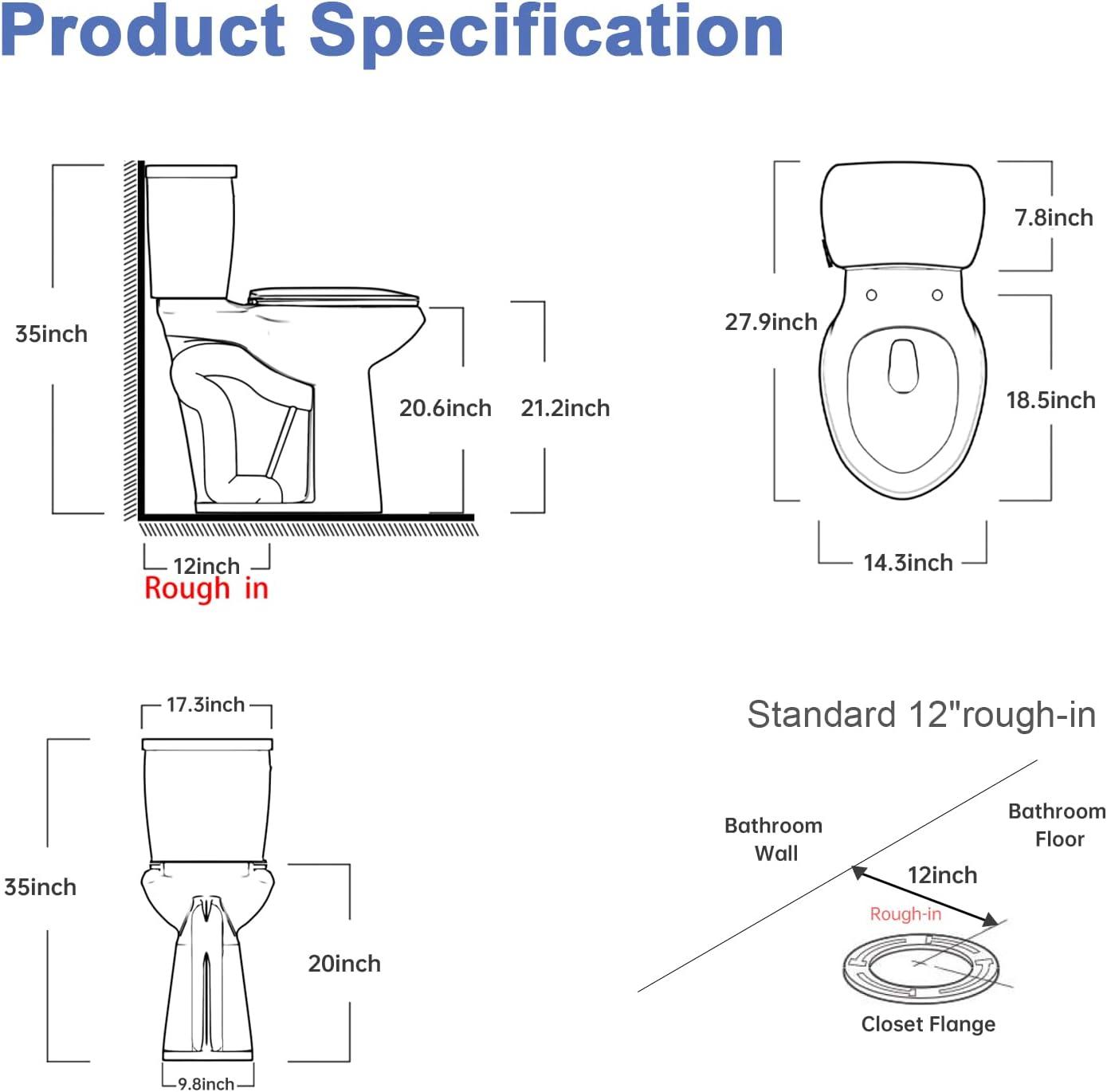 21-Inch White Ceramic Extra Tall Two-Piece Toilet