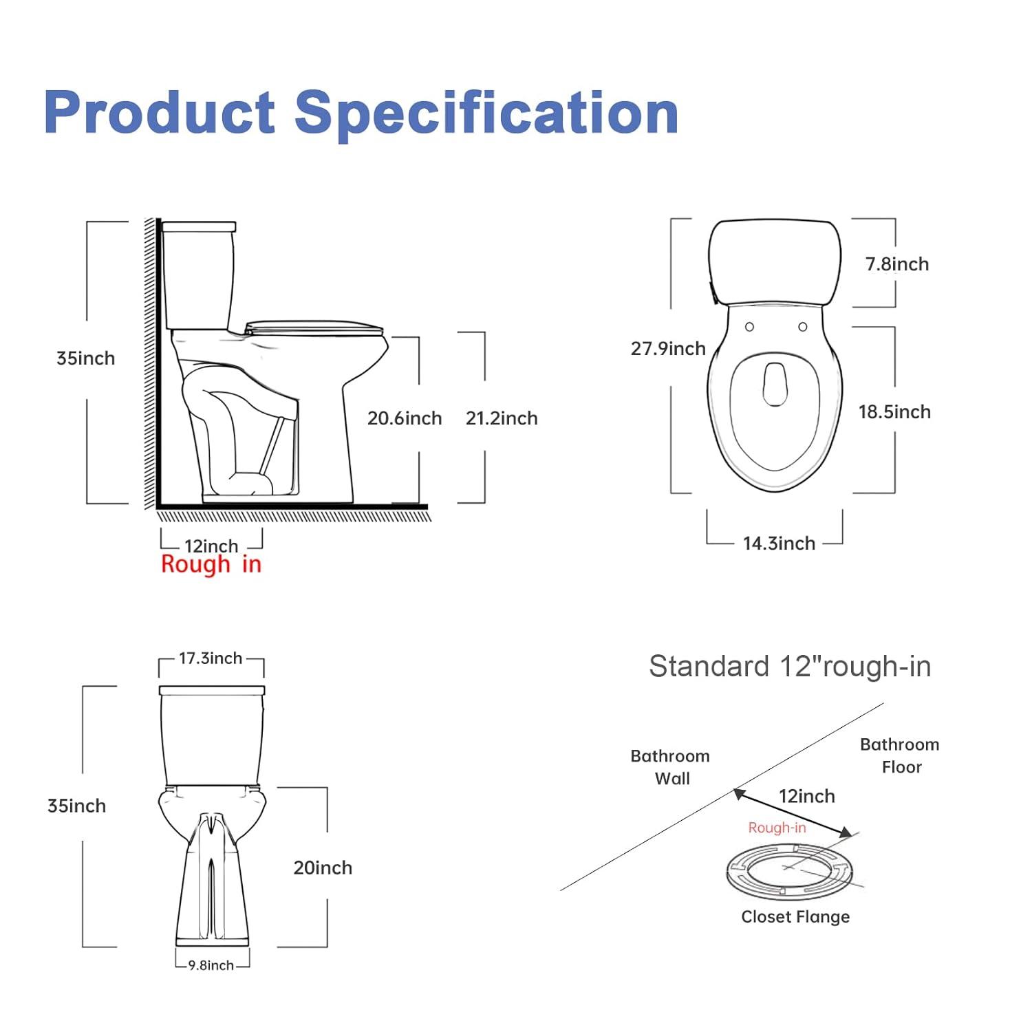 High Toilets For Seniors 21 Inch | 1.28gpf Single Flush Two-piece Extra Tall Toilets | Tall Toilet For Bathrooms Comfort Height Elongated, 12inch Rough-in Extra High Toilet For Tall People, Disabled