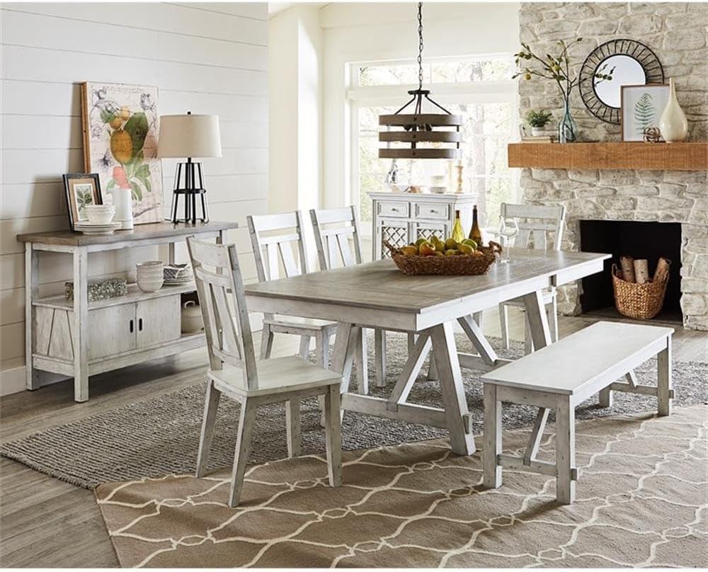 Oyster White and Gray 60" Rubberwood Dining Bench