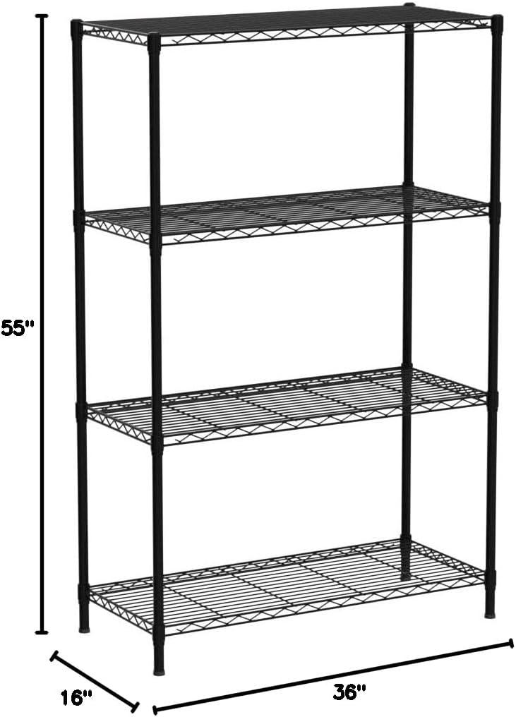 CAIHONG 4-Shelf Shelving Unit with Shelf Liners Set of 4, Adjustable Rack Unit, Steel Wire Shelves, Shelving Units and Storage Rack for Kitchen and Garage (35.5W X 13.8D X 55H), Black