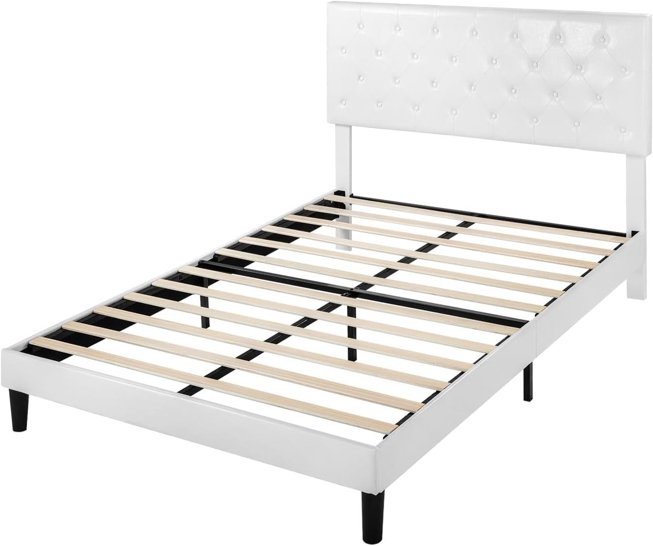 White Faux Leather Queen Platform Bed with Tufted Headboard and Storage