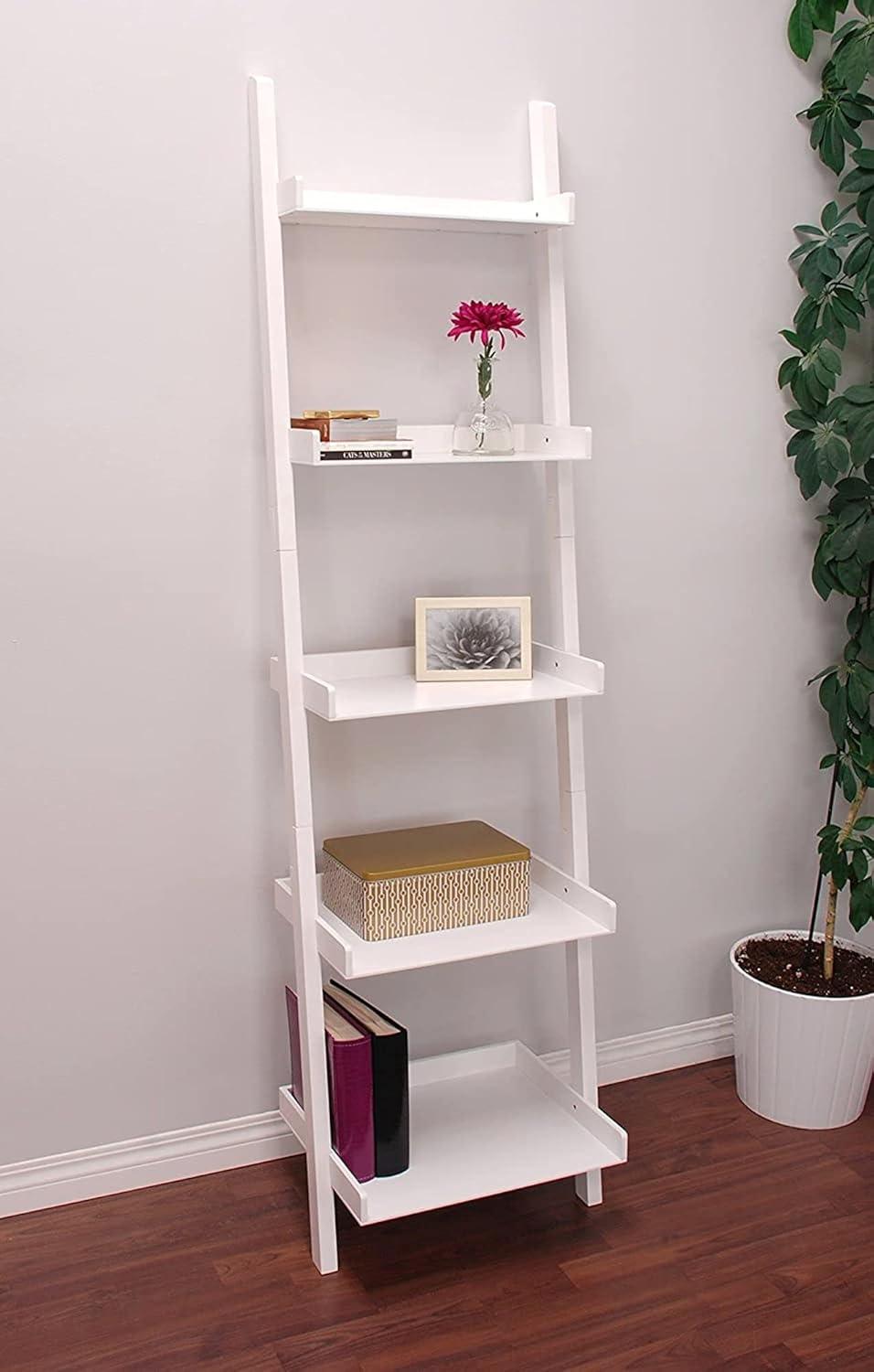 Hadfield 5-Tier White Ladder-Style Leaning Wall Shelf