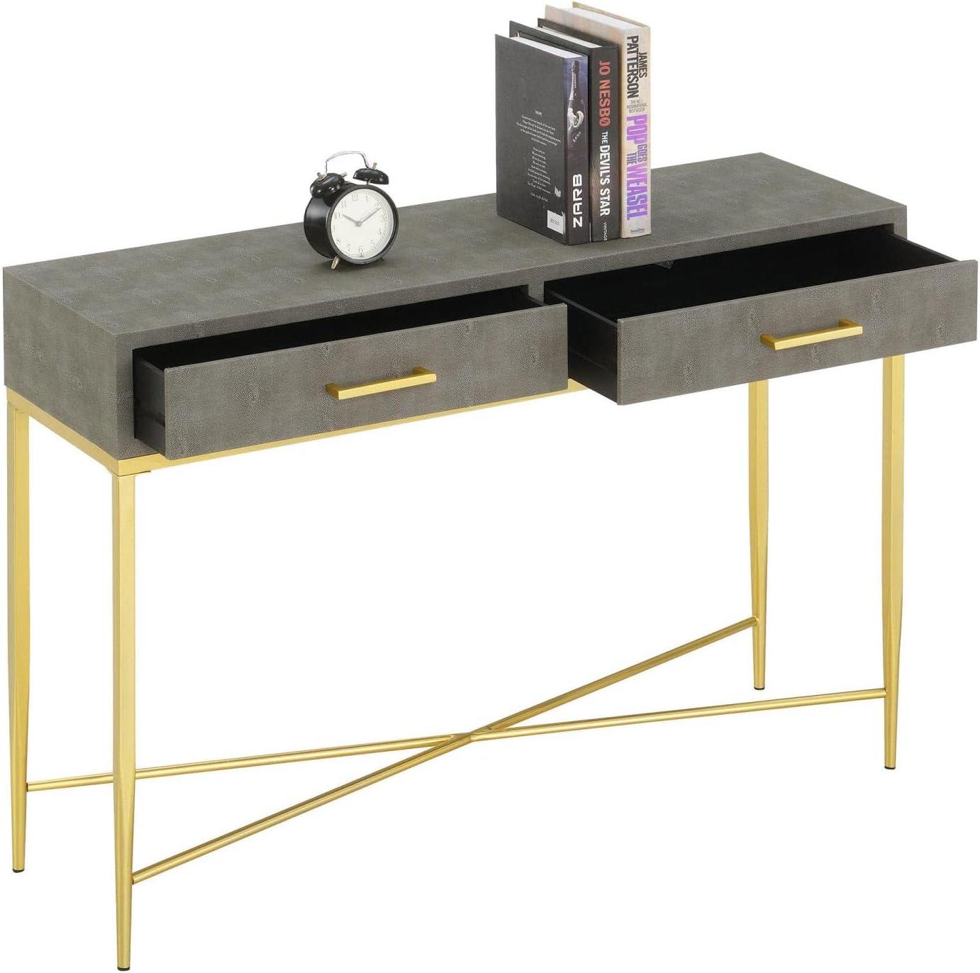 Ashley Gray & Gold 42" Modern Console Table with Storage