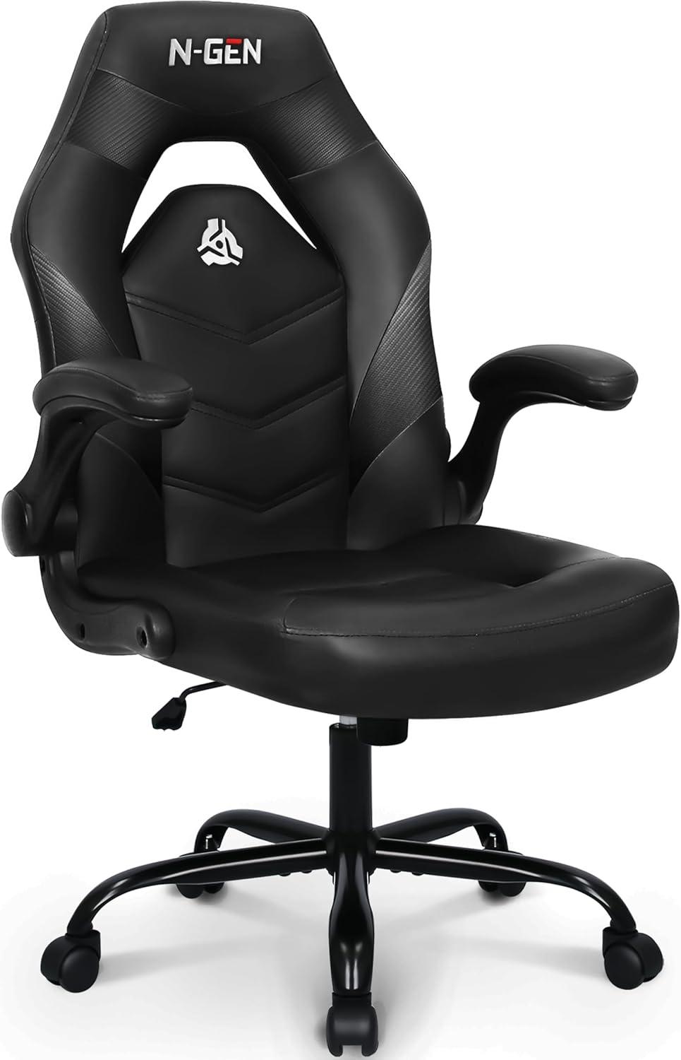 Neo Chair N-GEN Adjustable Ergonomic Faux Leather Swiveling PC & Racing Game Office Desk Chair with Flip-Up Arms