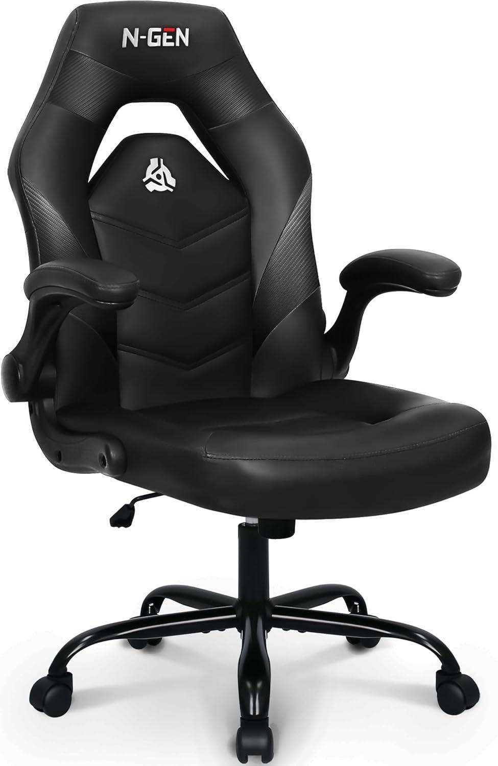 Neo Chair N-GEN Adjustable Ergonomic Faux Leather Swiveling PC & Racing Game Office Desk Chair with Flip-Up Arms