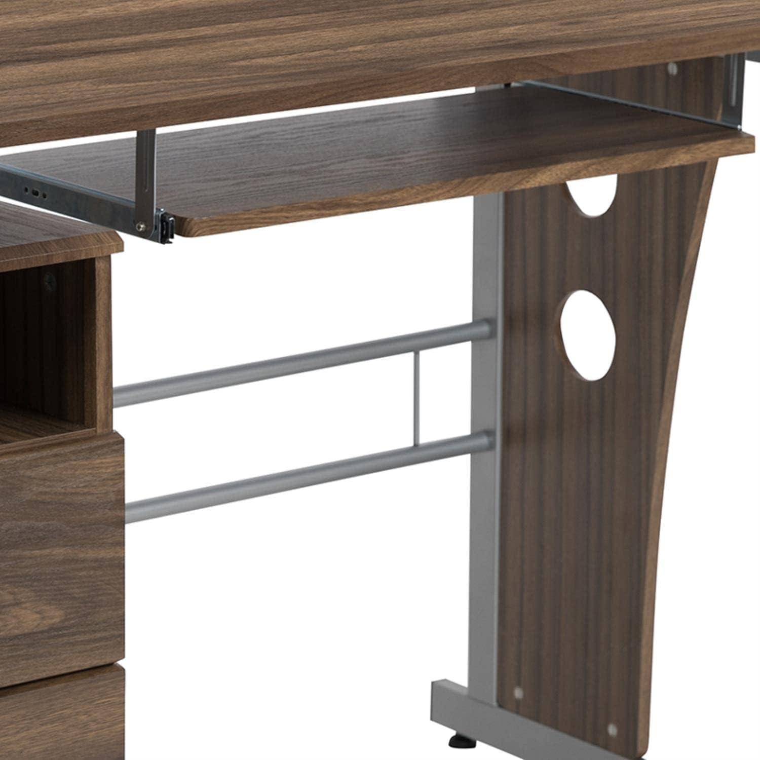 Flash Furniture Rustic Walnut Desk with Three Drawer Pedestal and Pull-Out Keyboard Tray