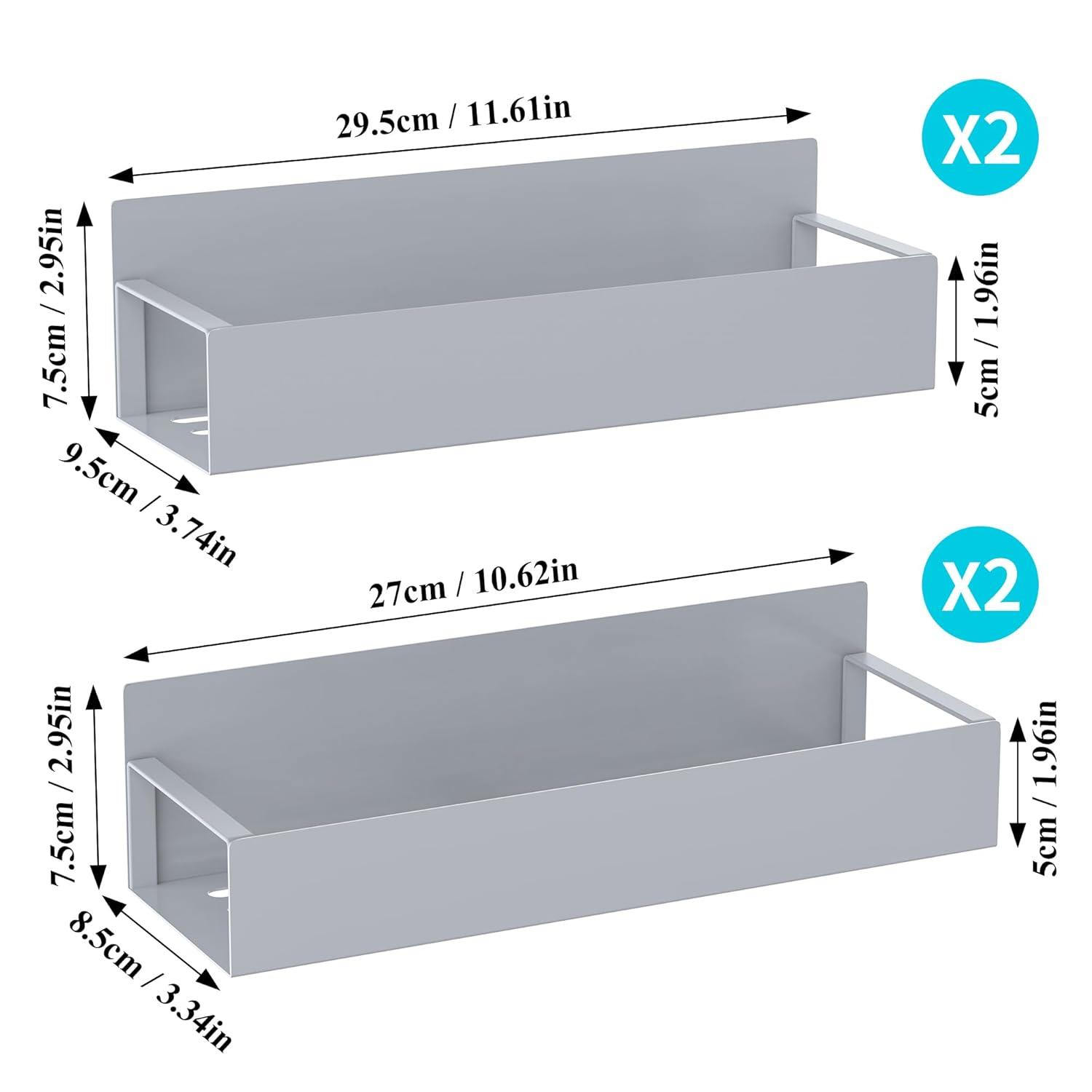 4 Pack Magnetic Spice Rack Organizer for Refrigerator and Oven, Gray Metal Strong Magnetic Shelf for Fridge Organizers and Storage, YSWJ-107
