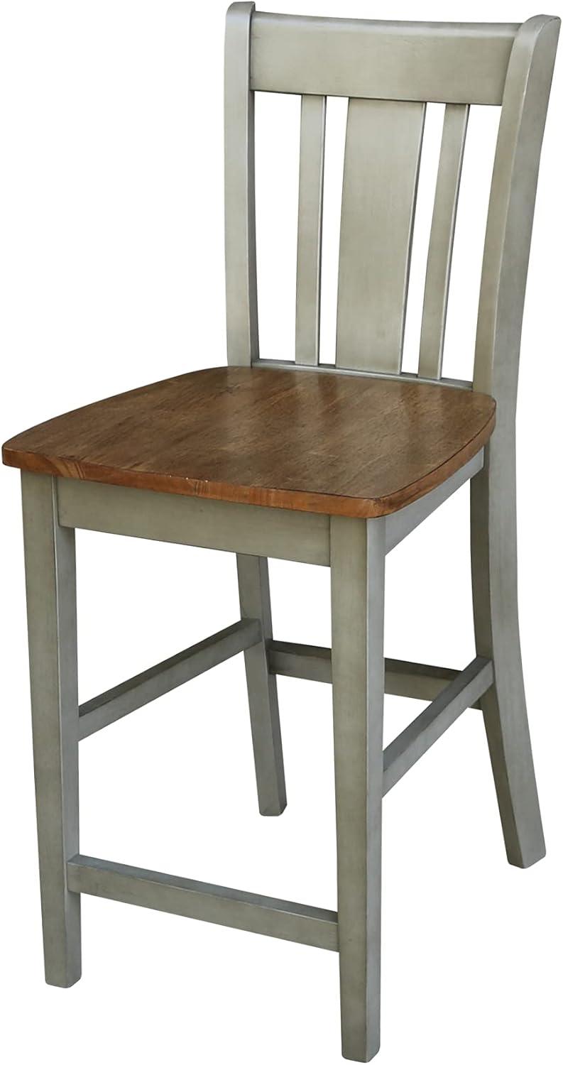 Distressed Hickory and Stone 24" Solid Wood Counter Stool