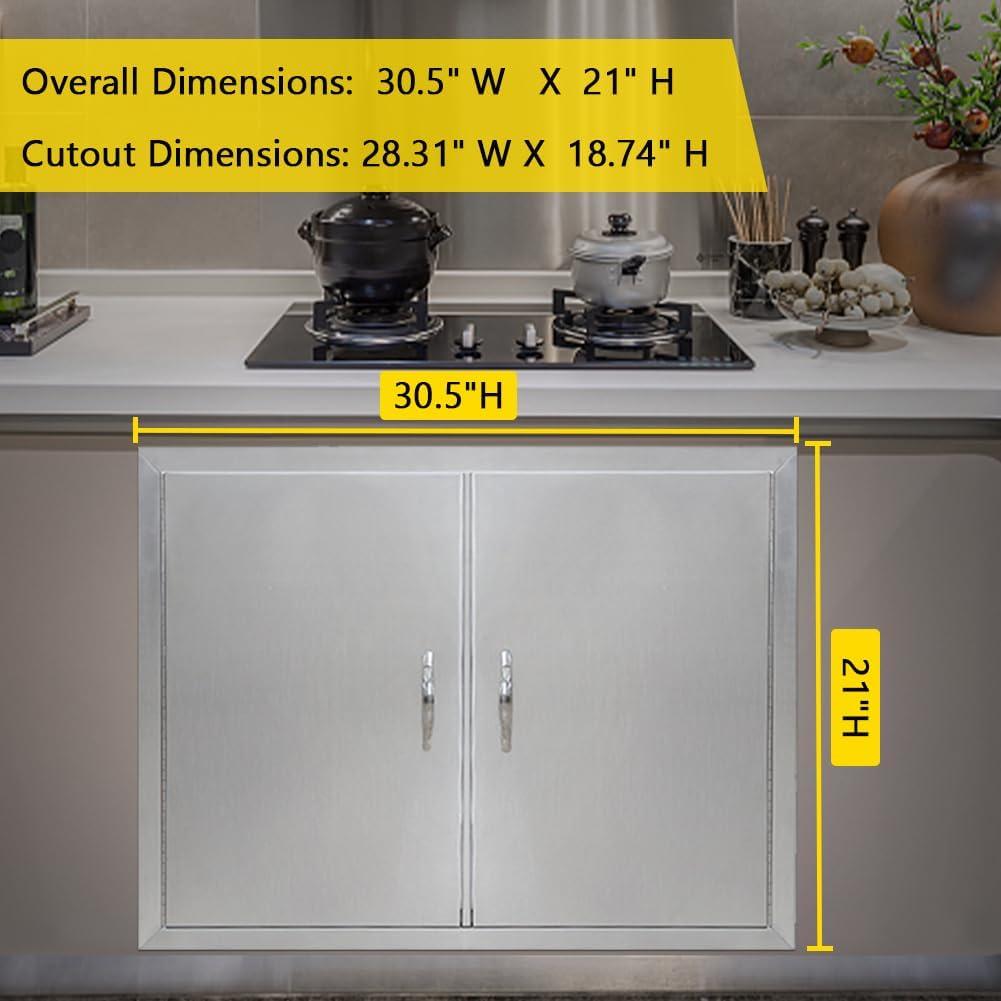 BBQ Access Door 30.5" W x 21" H, Grill Door Double Door Brushed Stainless Steel, Outdoor Kitchen Doors for BBQ Island Grilling Station