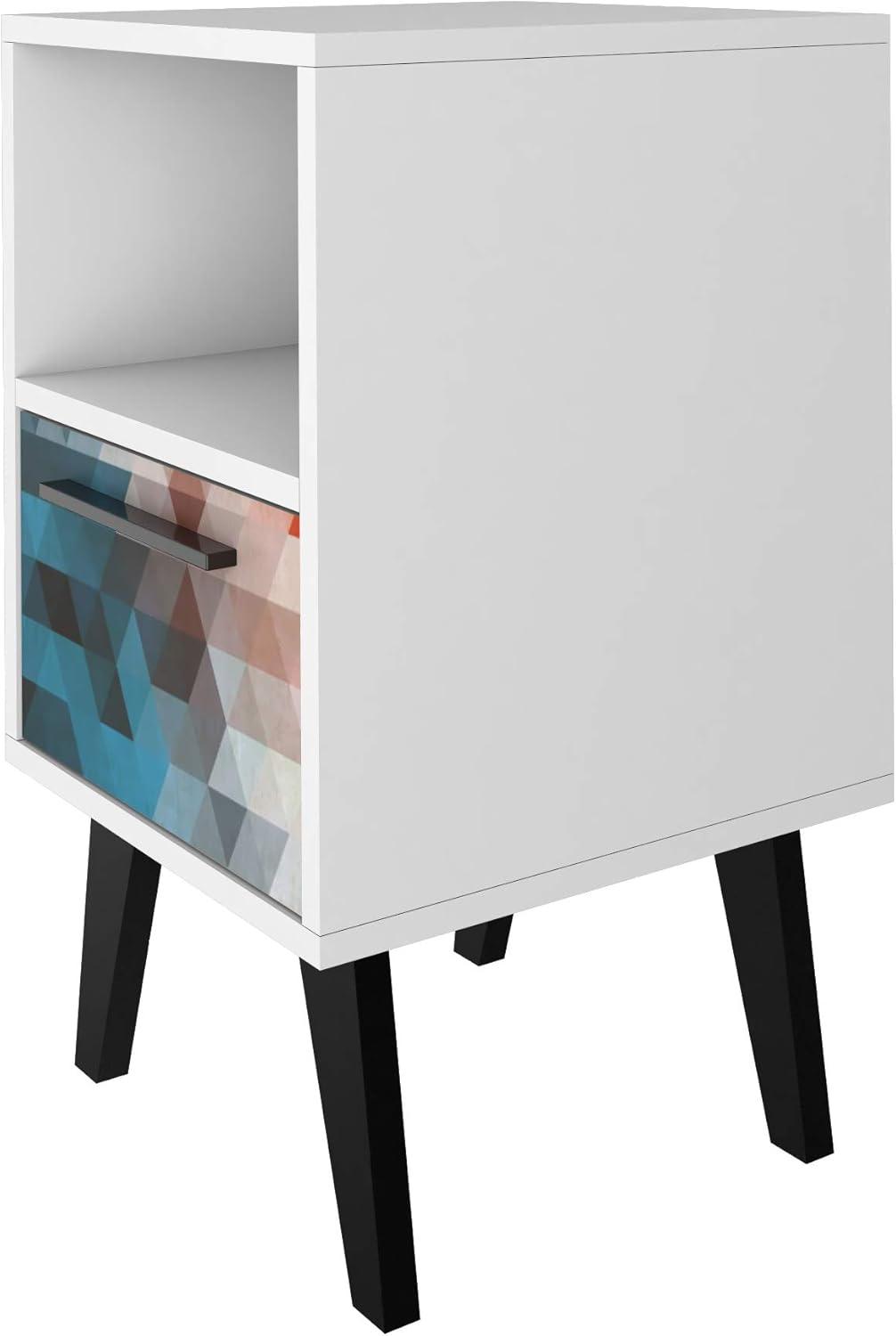 Mid-Century- Modern Amsterdam Nightstand 1.0 with 1 Shelf in Multi Color Red and Blue