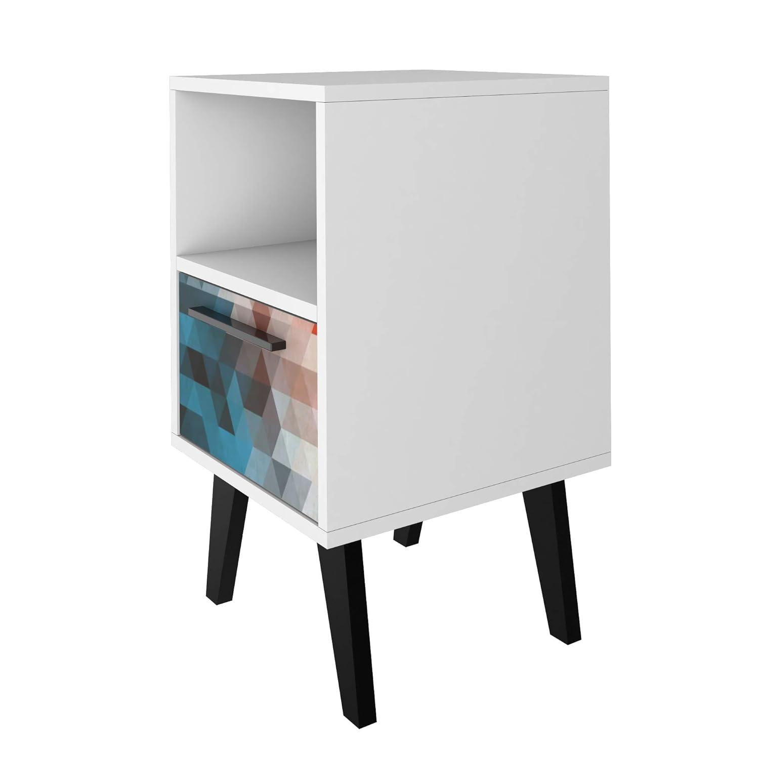 Mid-Century- Modern Amsterdam Nightstand 1.0 with 1 Shelf in Multi Color Red and Blue
