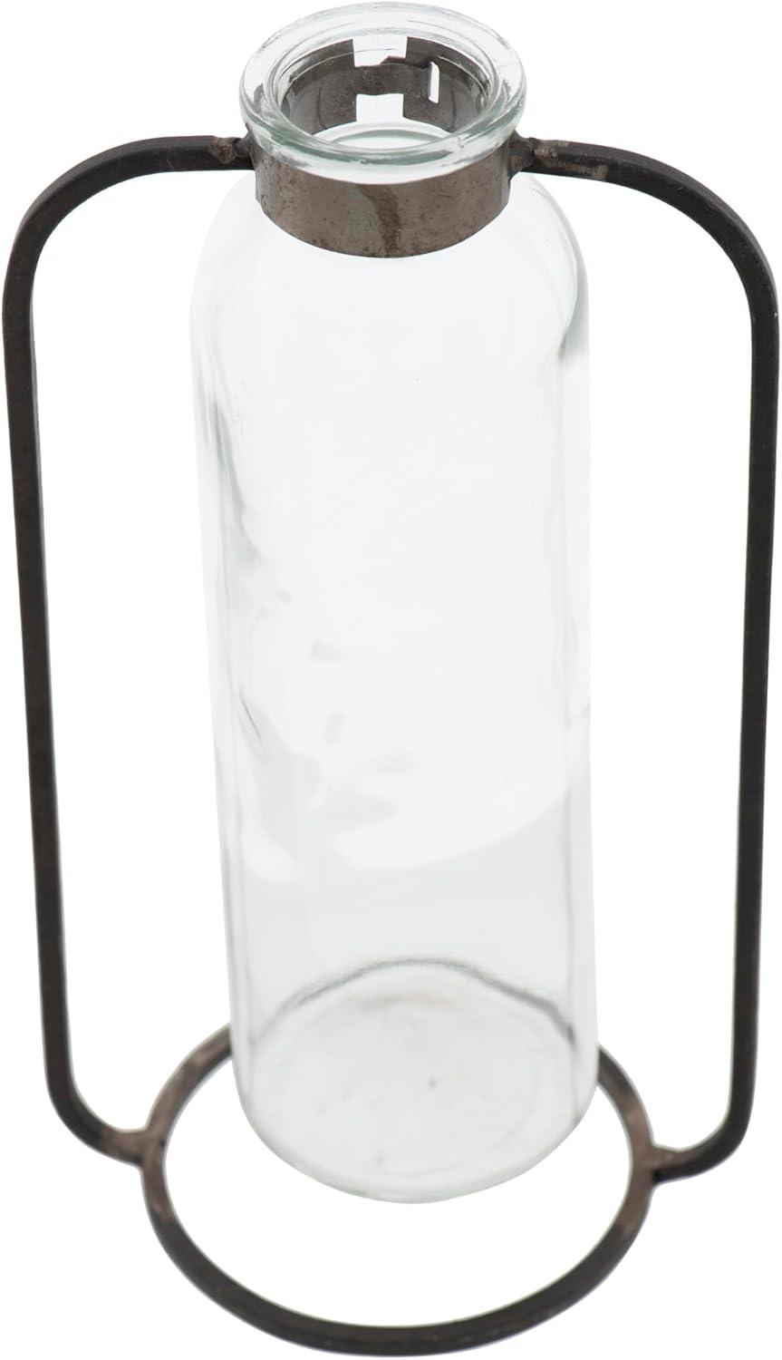 Creative Co-Op Decorative Glass Vase in Metal Stand, Clear and Black