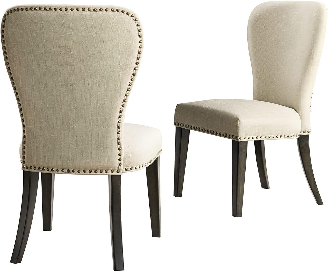 Set of 2 Savoy Upholstered Dining Armless Chairs Cream - Alaterre Furniture: Faux Leather, Nailhead Detail, Rubberwood Frame