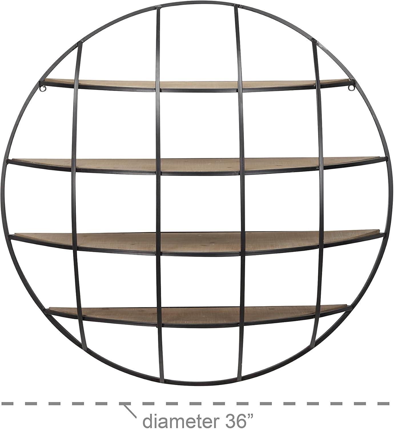 Rustic Iron and Wood 36" Geometric Round Floating Wall Shelf