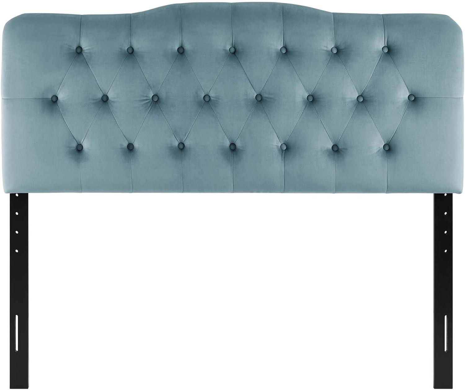 Elegant Light Blue Velvet Tufted Queen Headboard