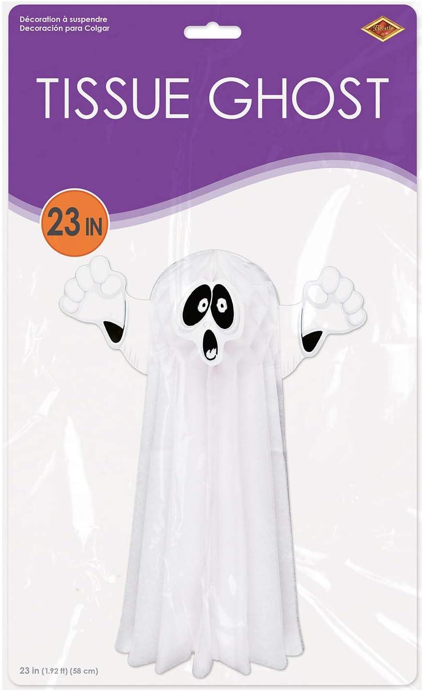 Beistle 23" Tissue Hanging Ghost White/Black 3/Pack 01841