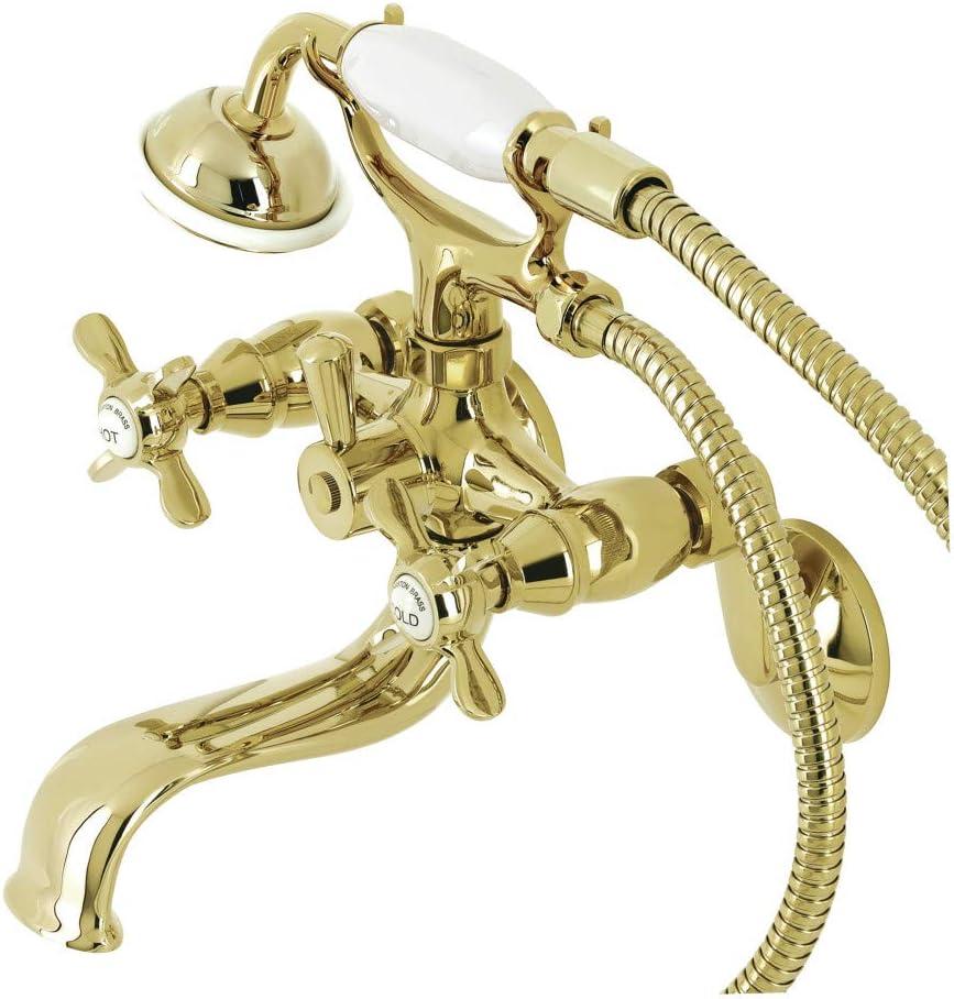 Kingston Brass Essex Three-Handle 2-Hole Wall Mount Clawfoot Tub Faucet with Handshower