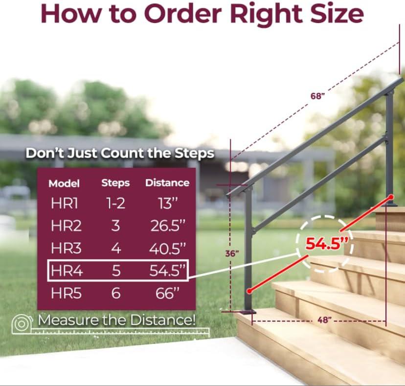 CR Home Hand Rails for Outdoor Steps for Porch, Deck, & Balcony Railing