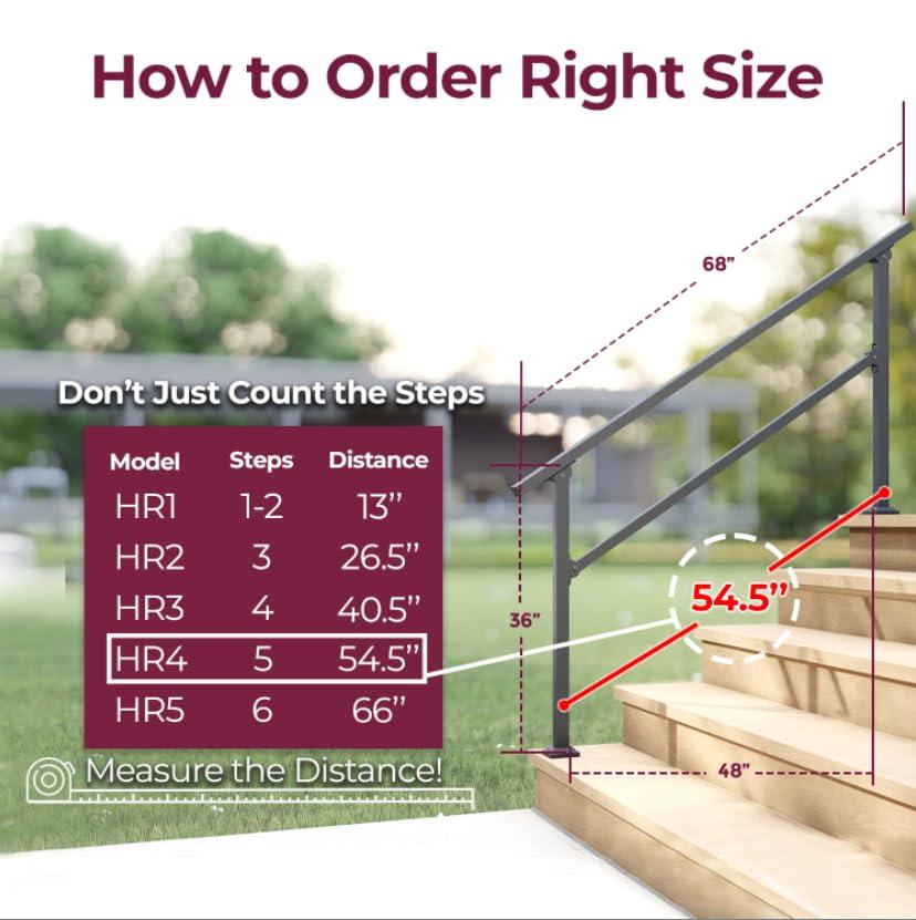 CR Home Hand Rails for Outdoor Steps for Porch, Deck, & Balcony Railing