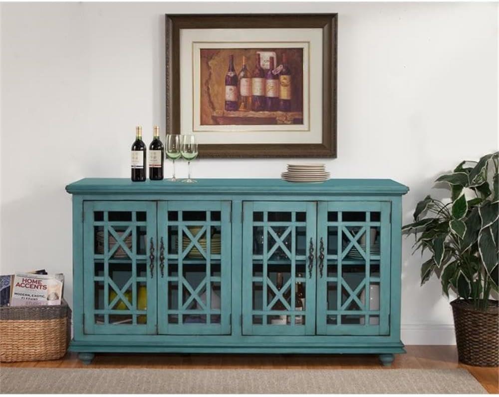Bowery Hill Traditional Wood TV Stand for TVs up to 63" in Antique Teal Green