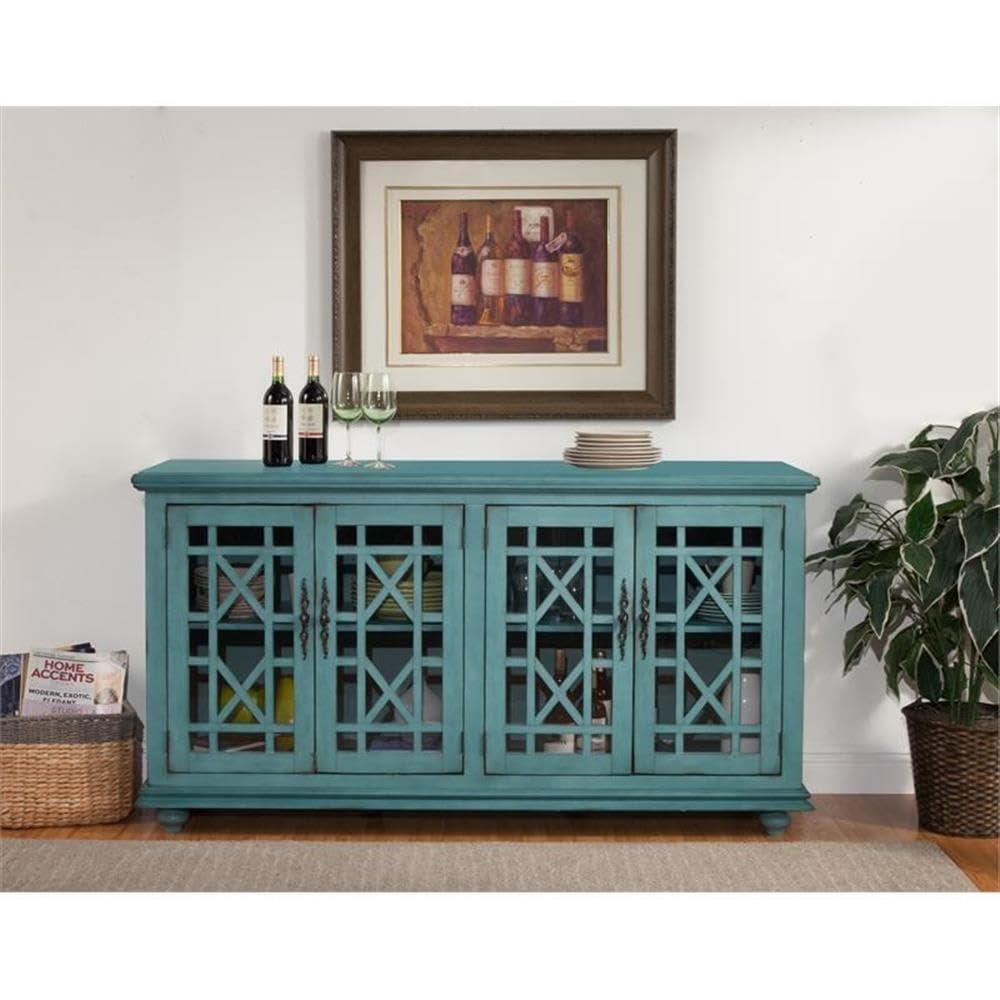 Bowery Hill Traditional Wood TV Stand for TVs up to 63" in Antique Teal Green
