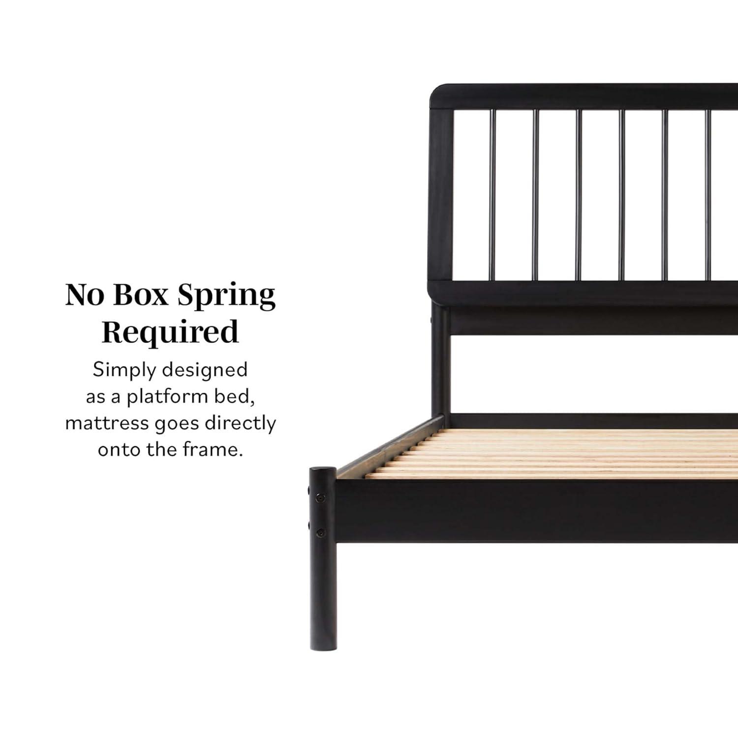 Walker Edison Mid-Century Modern Slatted Solid Wood Queen Bedframe, Black