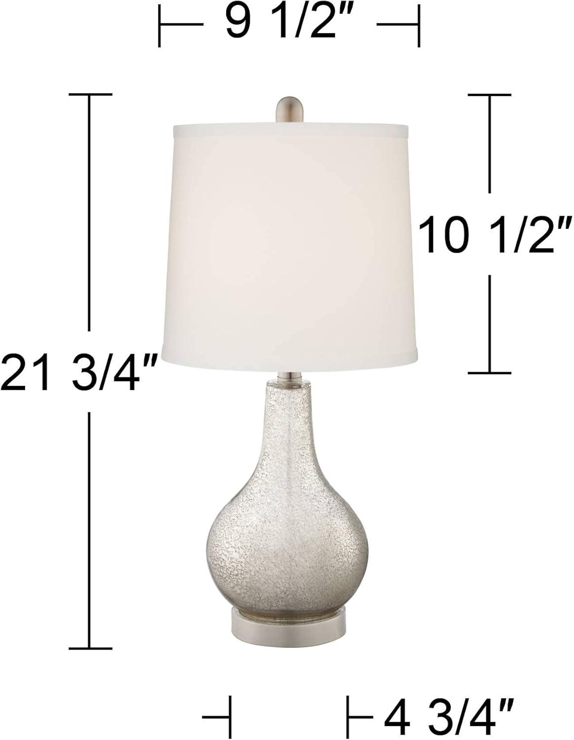 360 Lighting Ledger Modern Accent Table Lamps 21 3/4" High Set of 2 Mercury Glass with USB Charging Port Off-White Drum Shade for Family Office Desk