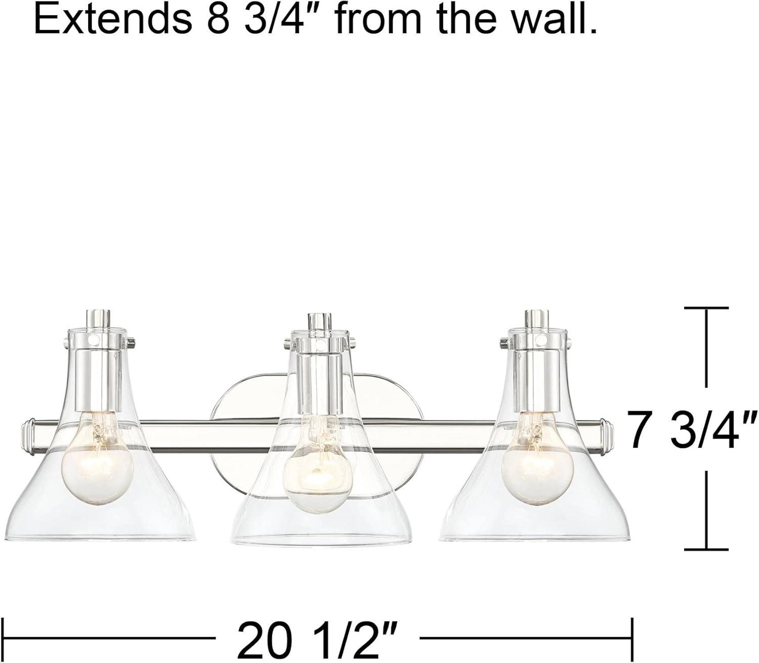 Possini Euro Design Sorren Industrial Modern Wall Light Polished Chrome Hardwire 20 1/2" 3-Light Fixture Clear Glass for Bedroom Bathroom Vanity Home