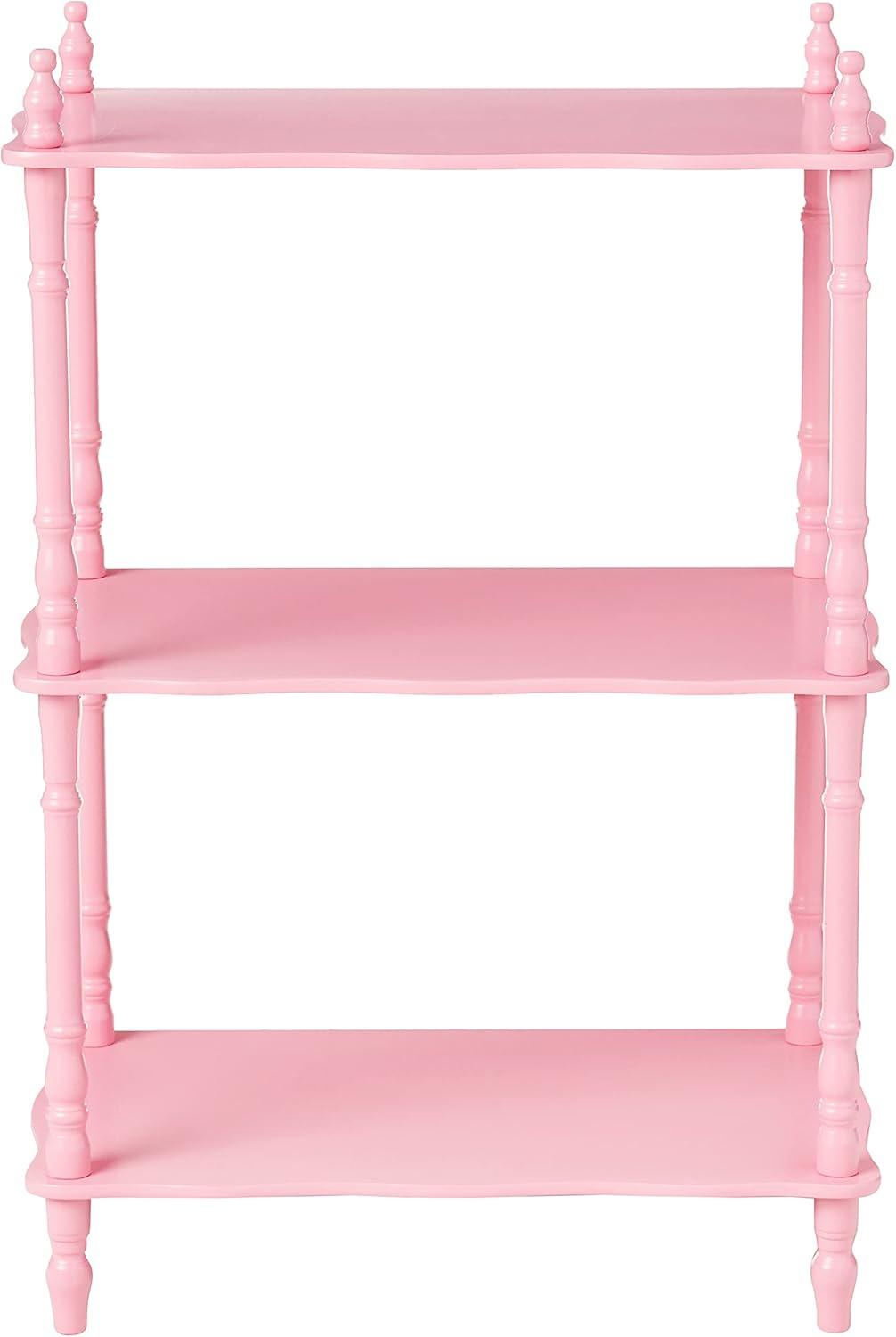 Victorian-Inspired Pink 3-Tier Wood Composite Etagere Bookcase for Kids