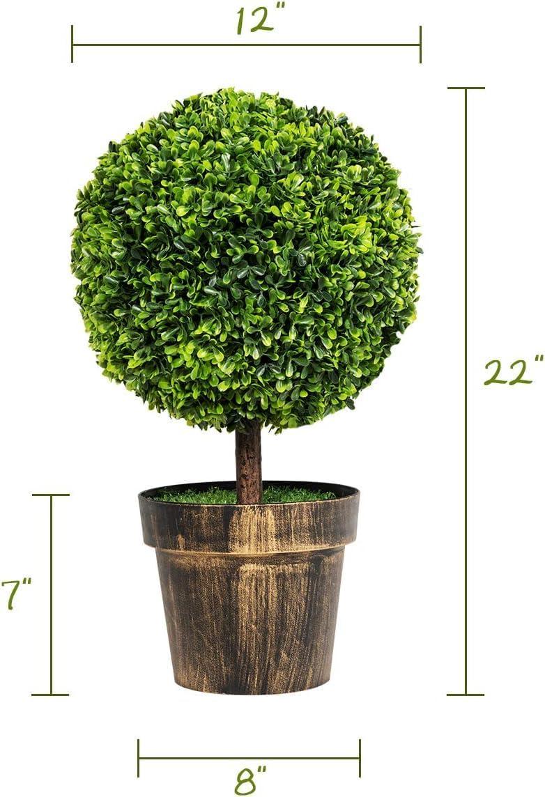 2PCS 22" Round Artificial Boxwood Topiary Tree Home Office Outdoor Decorations