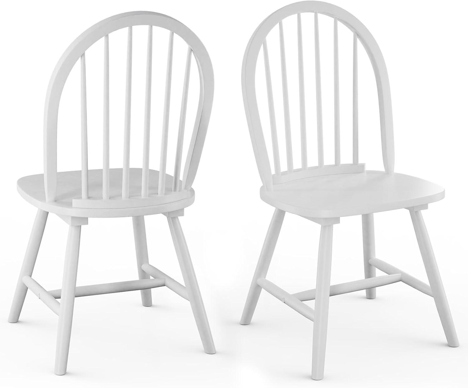 Costway Set of 2 Vintage Windsor Dining Side Chair Wood Spindleback Kitchen Room White