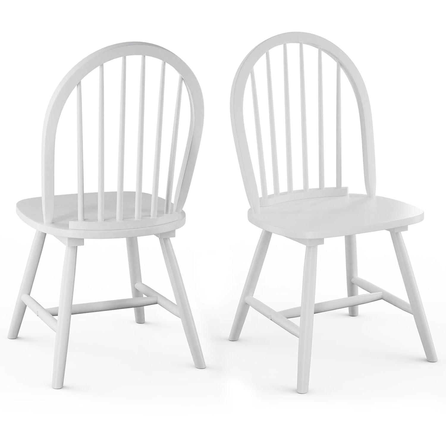 Costway Set of 2 Vintage Windsor Dining Side Chair Wood Spindleback Kitchen Room White