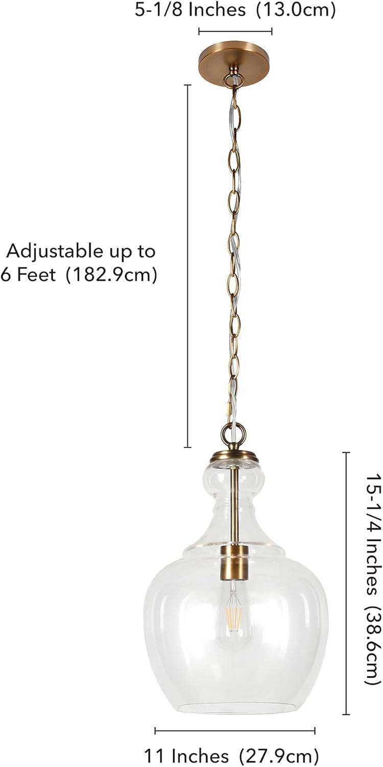 Evelyn&Zoe 11" Brass Metal/Glass Pendant