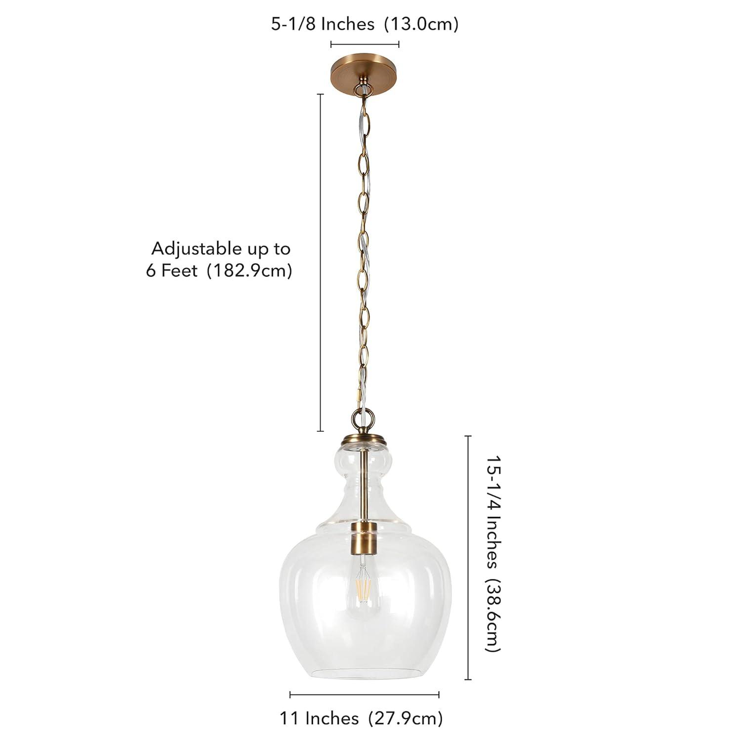 Evelyn&Zoe 11" Brass Metal/Glass Pendant