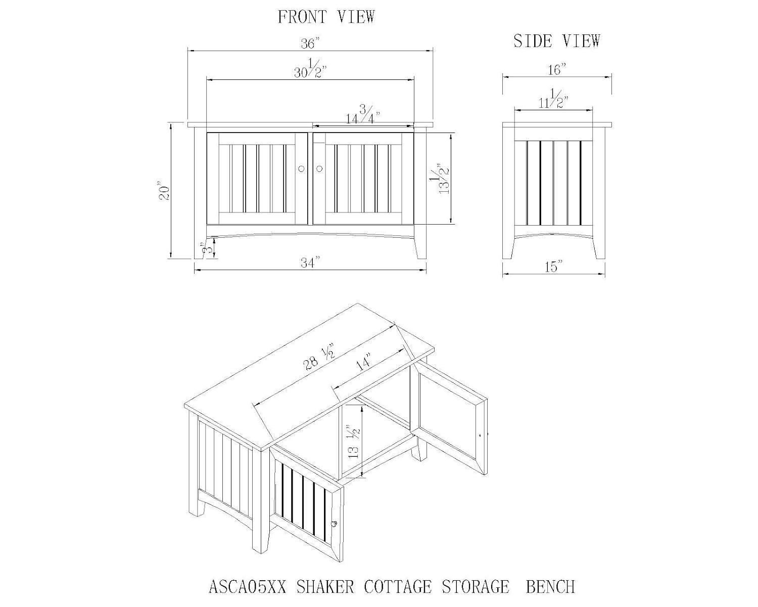 Shaker Cottage Storage Coat Hook with Cabinet Bench Set - Alaterre Furniture