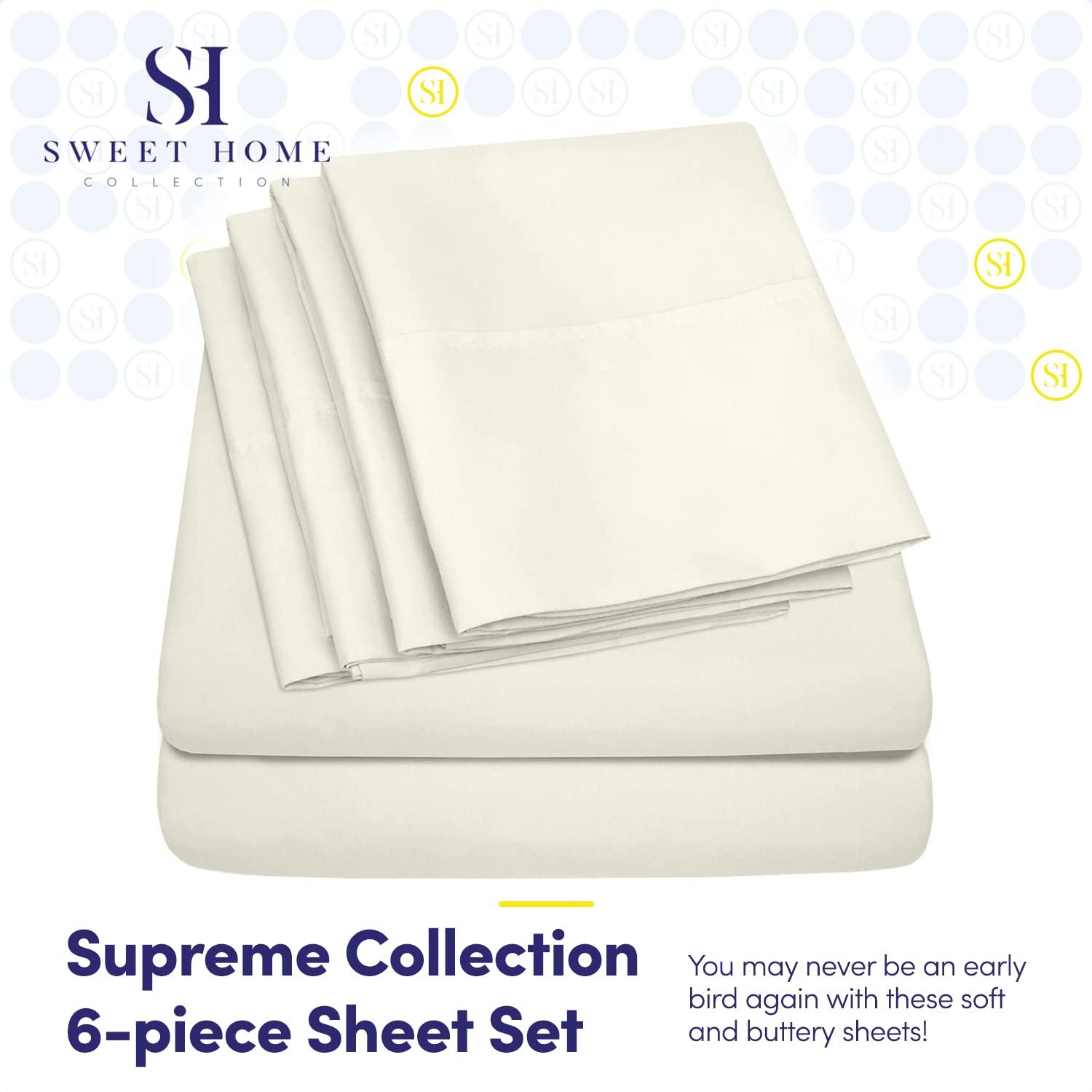 6 Piece Sheet Set, Deluxe Ultra Soft 1500 Series, Double Brushed Microfiber by Sweet Home Collection®- Queen, Ivory