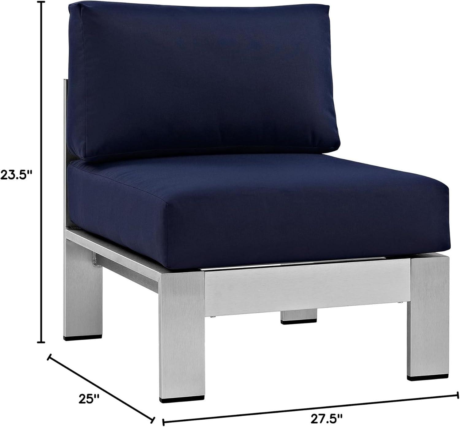 Navy and Silver Aluminum Outdoor Armless Chair